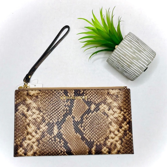 Michael Kors Handbags - Michael Kors Jet Set Wristlet in Dark Khaki Python